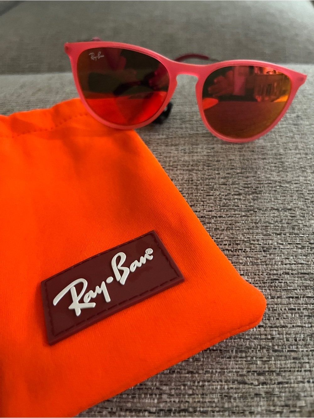 Ray-Ban Kids Pink Frame Sunglasses with Red Mirrored Lenses